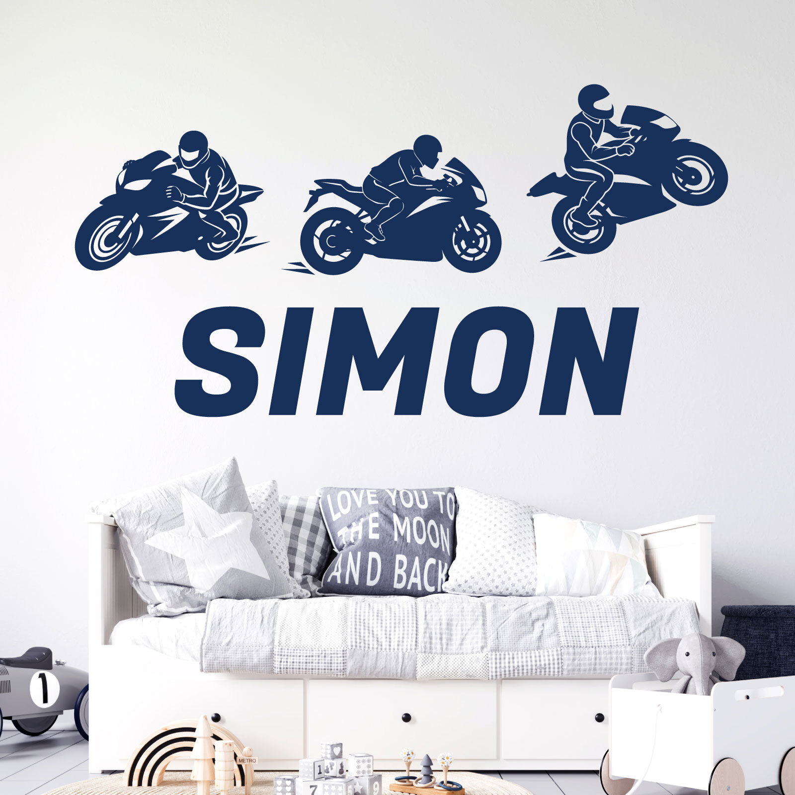 Personalised Name Motorbike Wall Sticker – Racing Motorcycles – Boys Bedroom