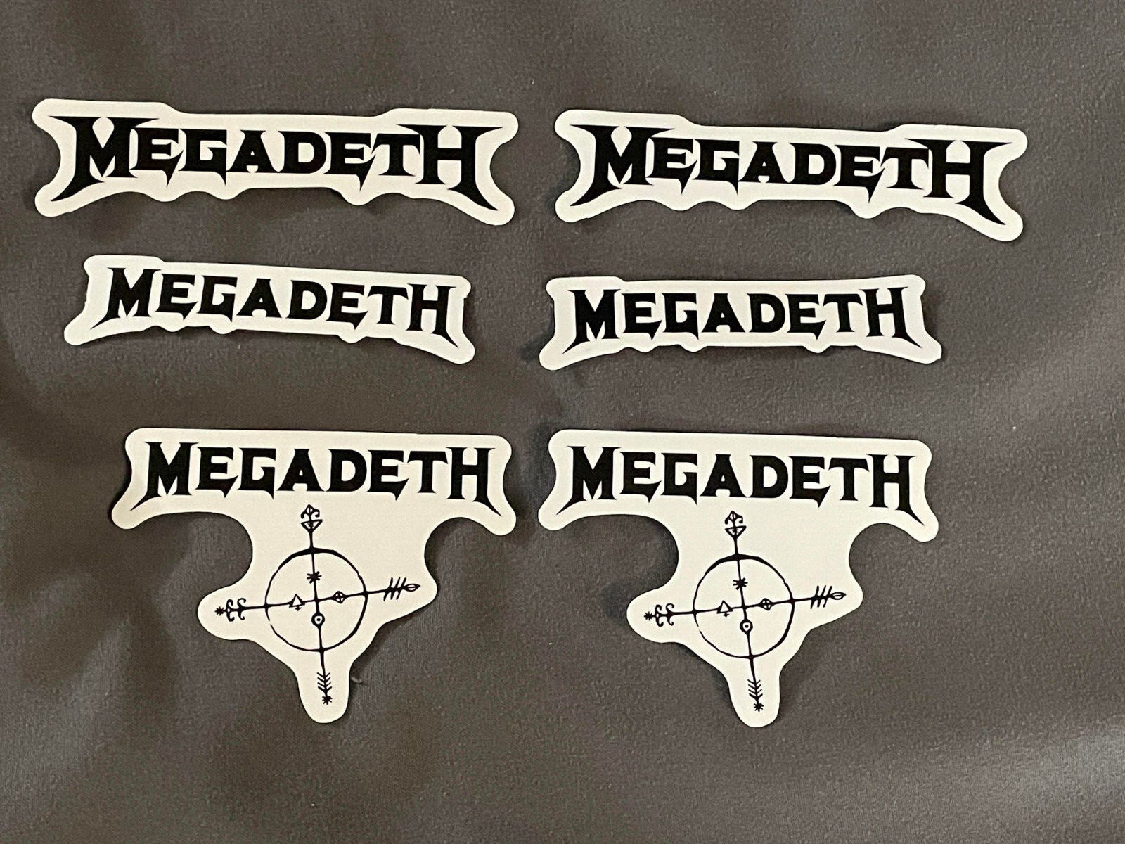Lot of 6 MEGADETH 3/4" to 3" Band Logo STICKERS Fast FREE SHIP! Dave Mustaine