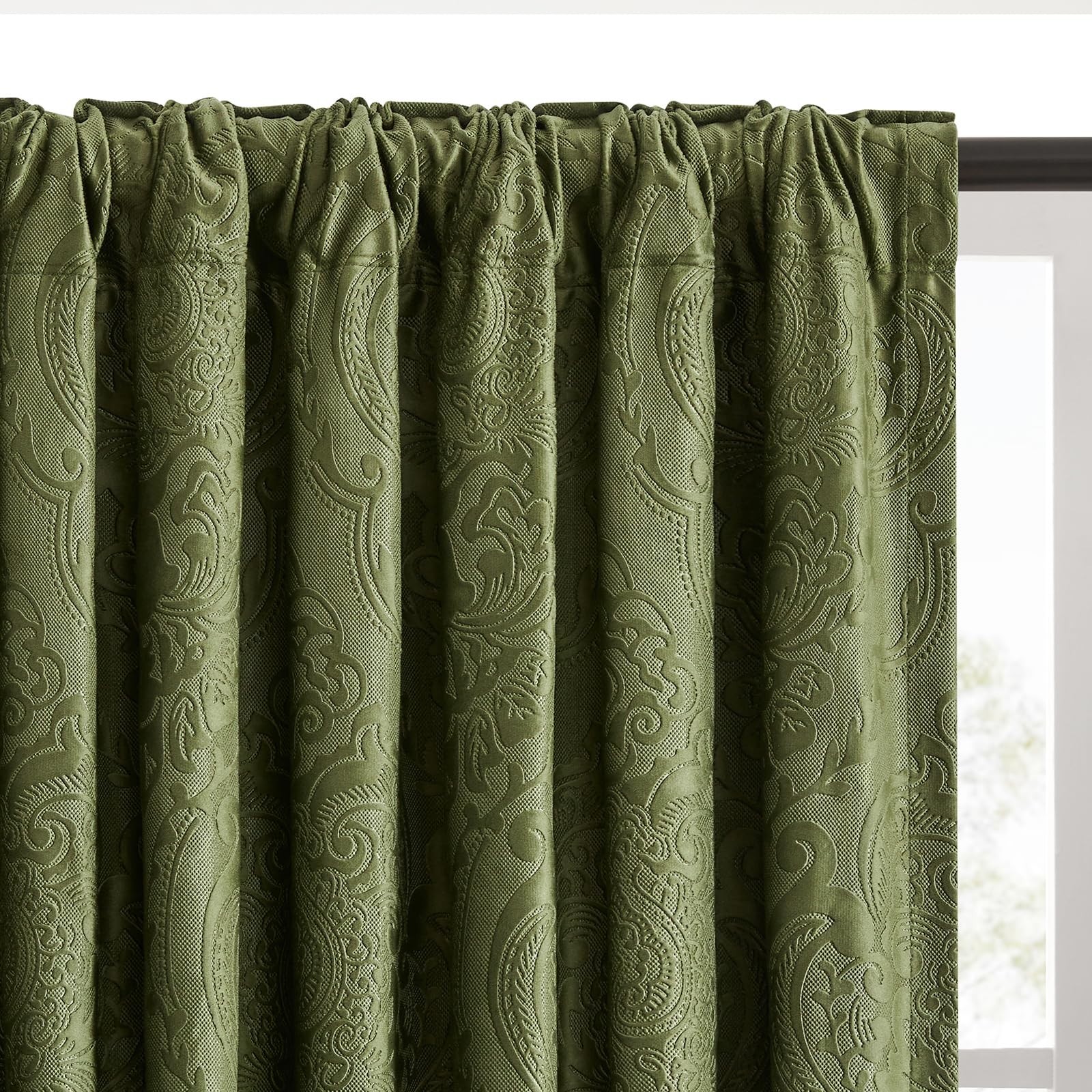 GIGIZAZA Green Velvet Curtains 84 Inch for Living Room,2 Panels Luxury Vintag…
