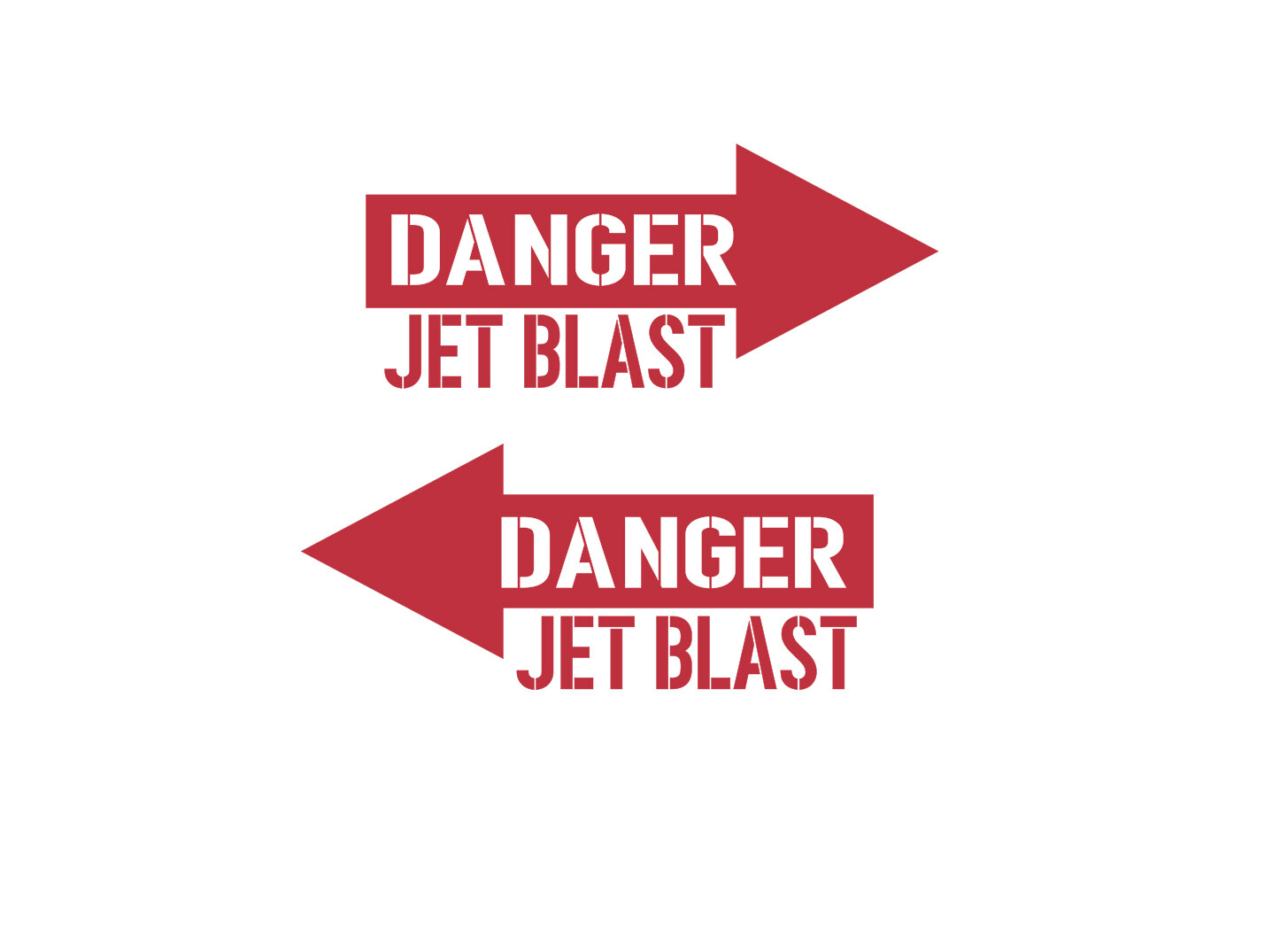 DANGER JET BLAST (2X) MILITARY AIRCRAFT Vinyl Decals 1 LEFT & 1 RIGHT ARROW