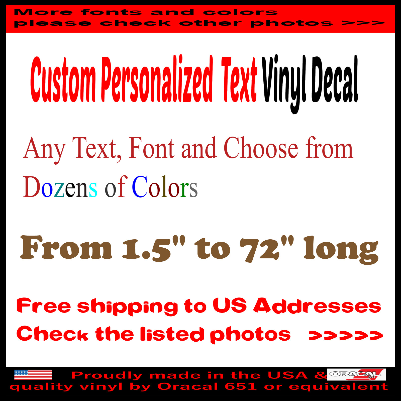Custom Personalized ANY TEXT NAME Lettering Vinyl Decal Sticker DURABLE 7 Years