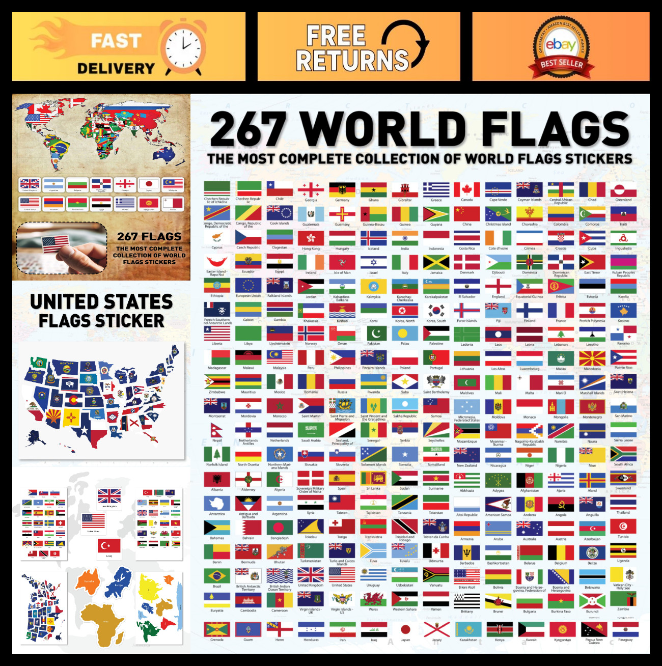 Premium World Flags Stickers Set – Durable Country Flag Decals for Kids & Teache
