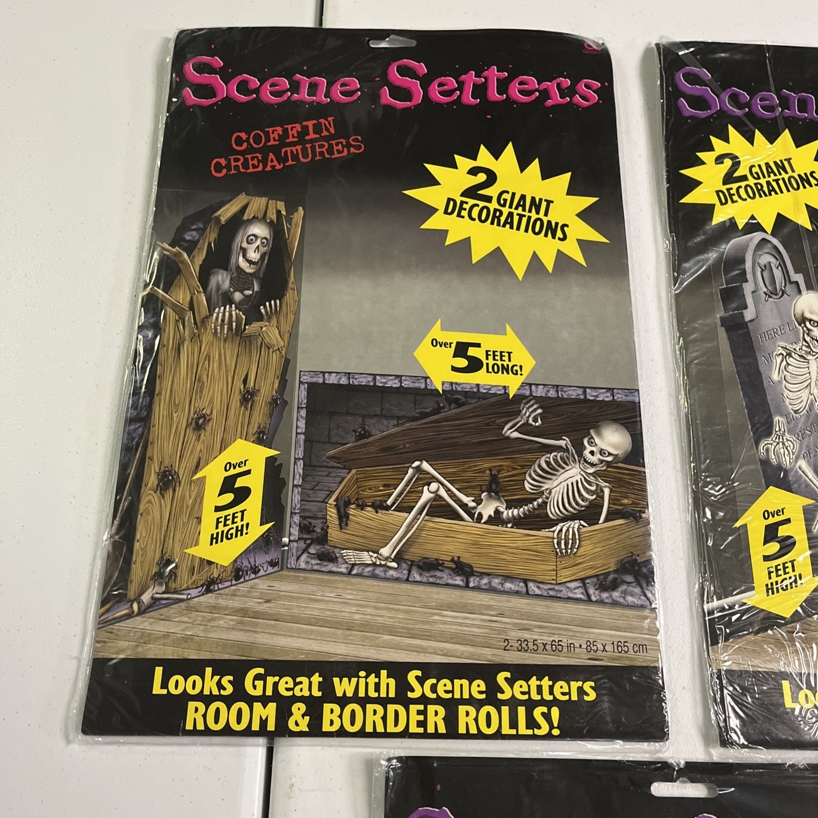 Vintage Amscan Scene Setter Set Tombstone Terror Coffin Grave Room & Border NIP