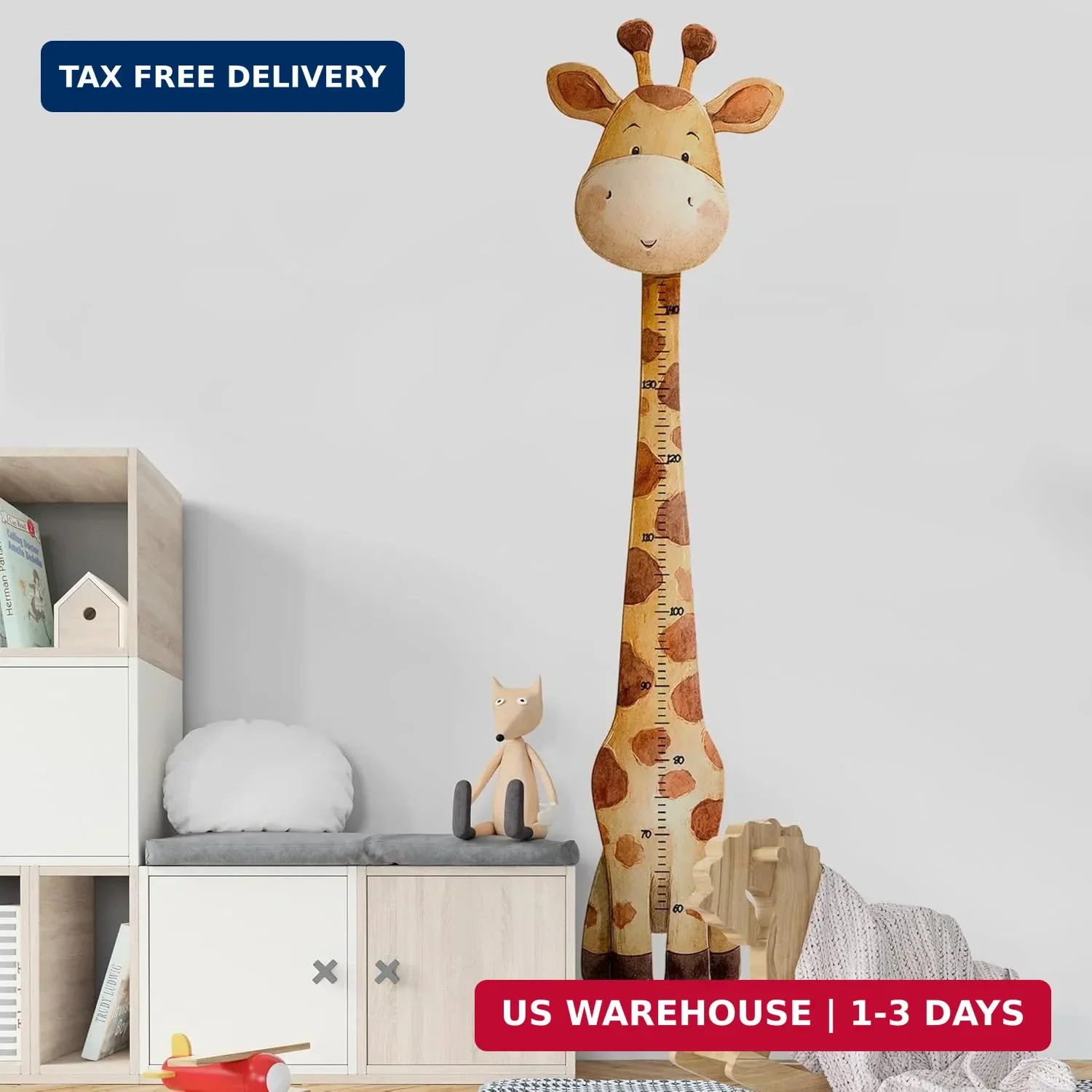 Giraffe Kids Height Wall Decal,Cute Animal Height Stickers, Children's Room Grow