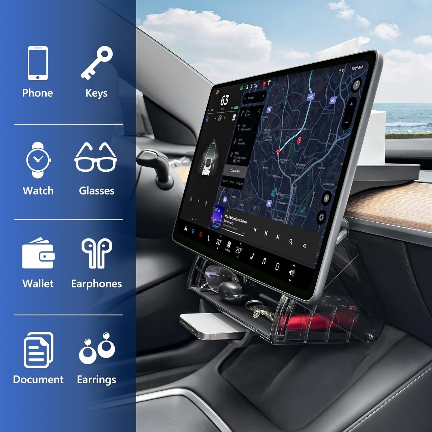Hideable under Screen Storage Organizer Compatible with Tesla Model Y 2024-2020(