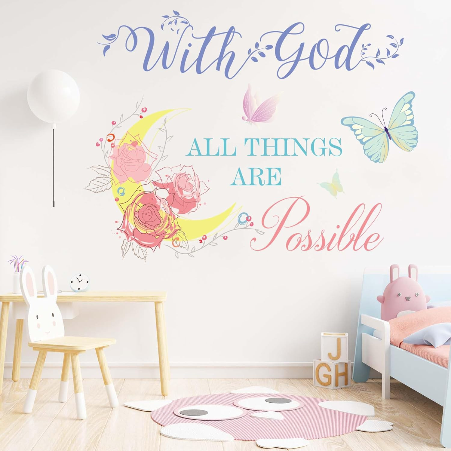 Inspirational Wall Decal with God All Things Are Possible, Vinyl Wall Decals Pee