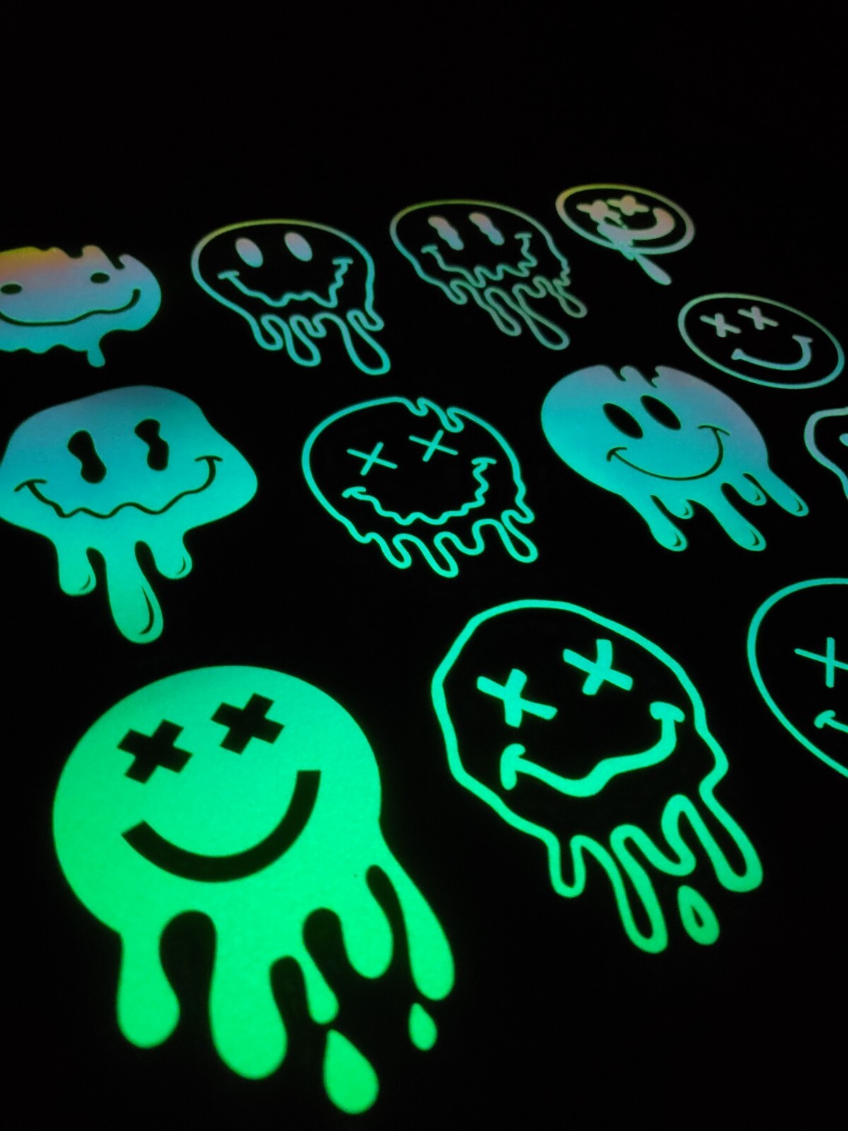 Glow In The Dark Vinyl Decal Smiley Face Drip Effect Lit Studio Decor Full Sheet