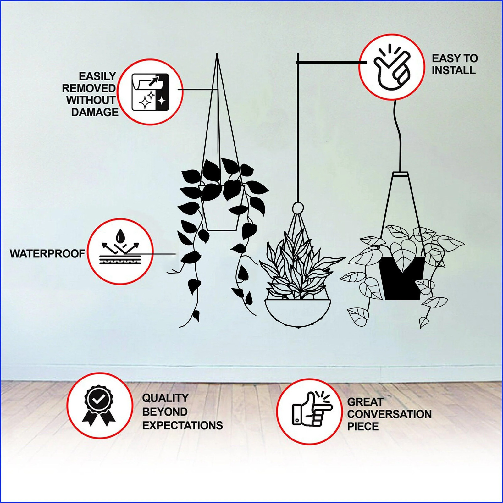 Botanical Oasis Wall Sticker – Tropical Hanging Plant Basket Decal