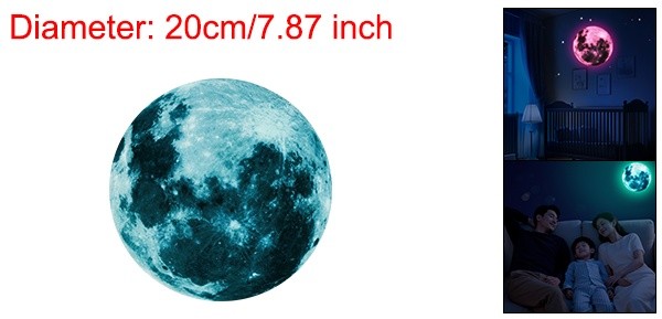 Glow in the Dark Moon Sticker 20cm Ceiling Stickers Blue