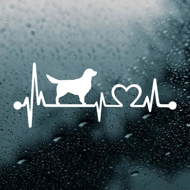 Golden Retriever Heartbeat Vinyl Decal | Heart Love Dog Puppy | Die Cut Sticker