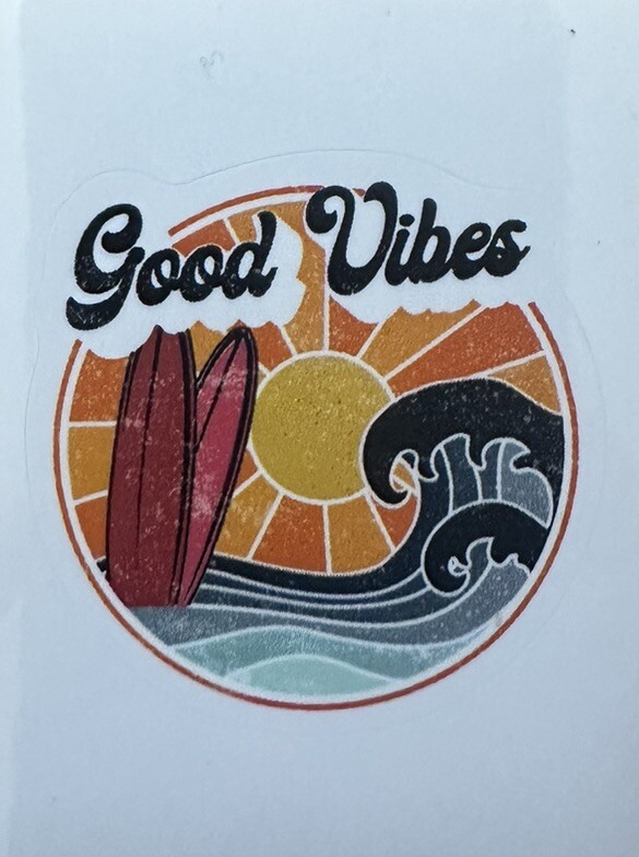 GOOD VIBES ~ BEACH ~ SUN ~ WAVES – Small Vinyl Sticker – 1.5in
