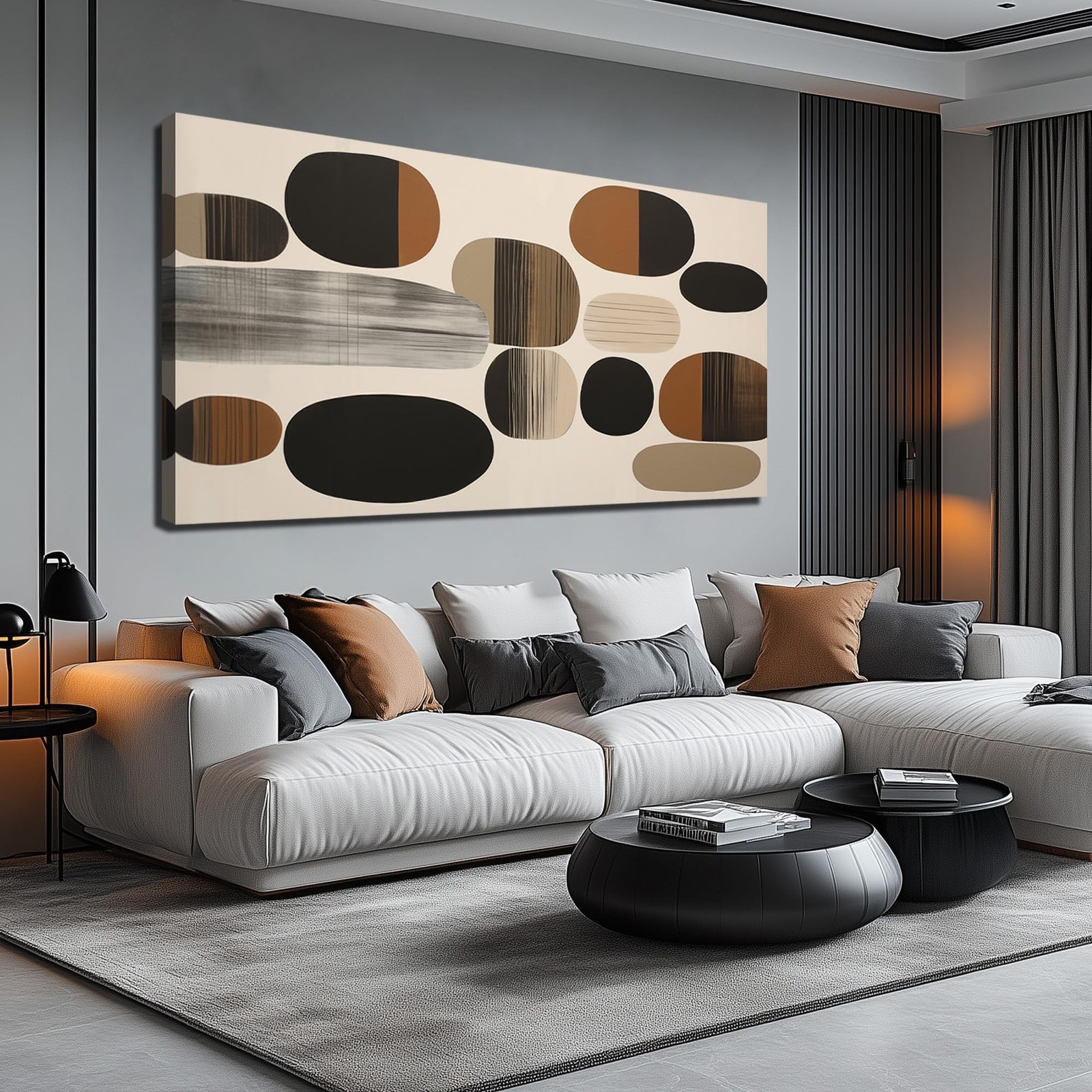 Prepeyssee Large Brown Abstract Wall Art for Living Room Geometry Black Boho …