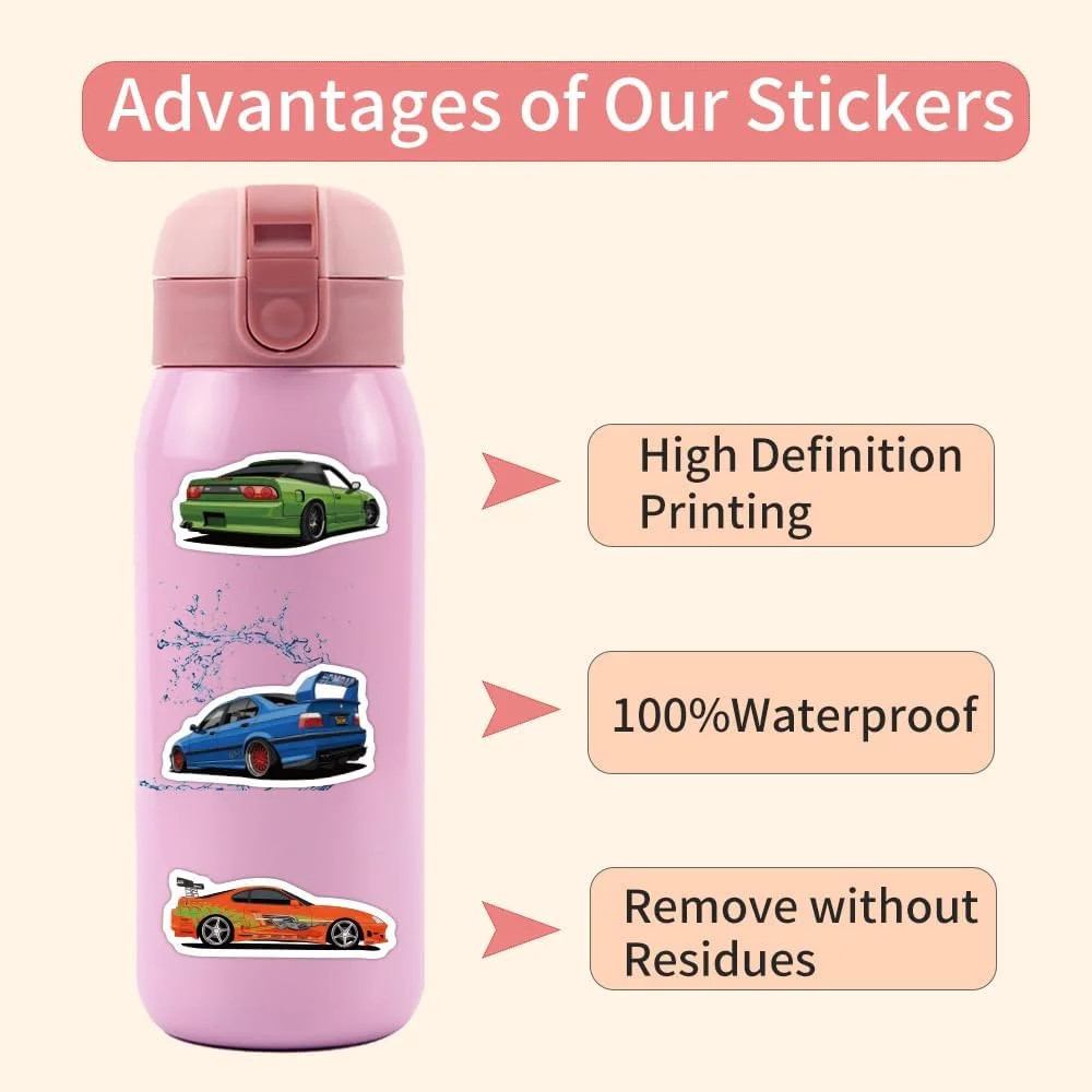 60 Pcs Sport Super Car Stickers for Teens Adult, Cute Sports Cars Sticker Waterp