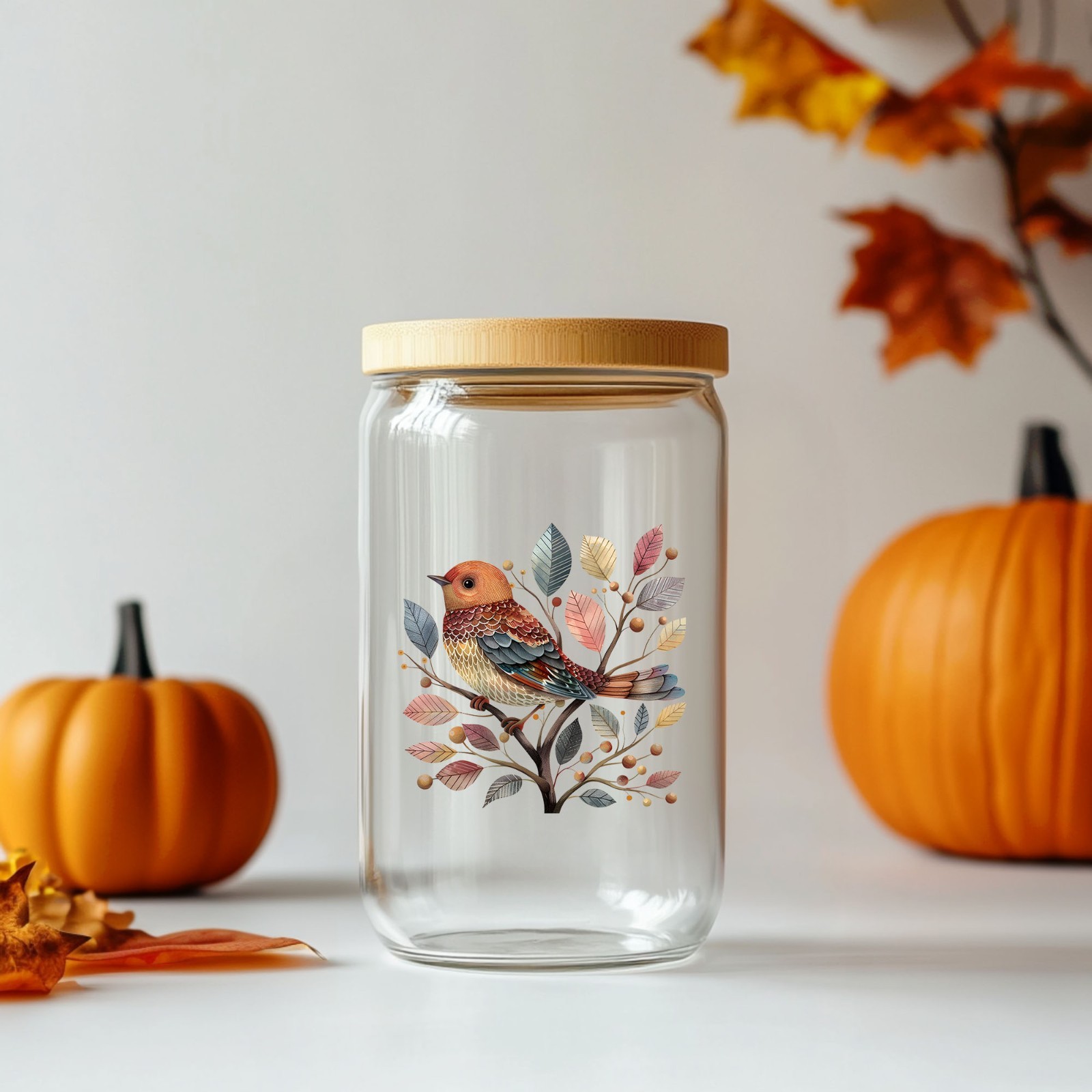 Folk Art Bird in Tree UV DTF Transparent Sticker / Decal