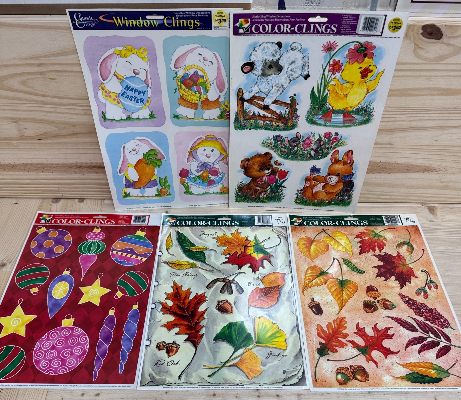 Vintage Window Clings Decals Easter Spring Fall Christmas Decor Lot of 5