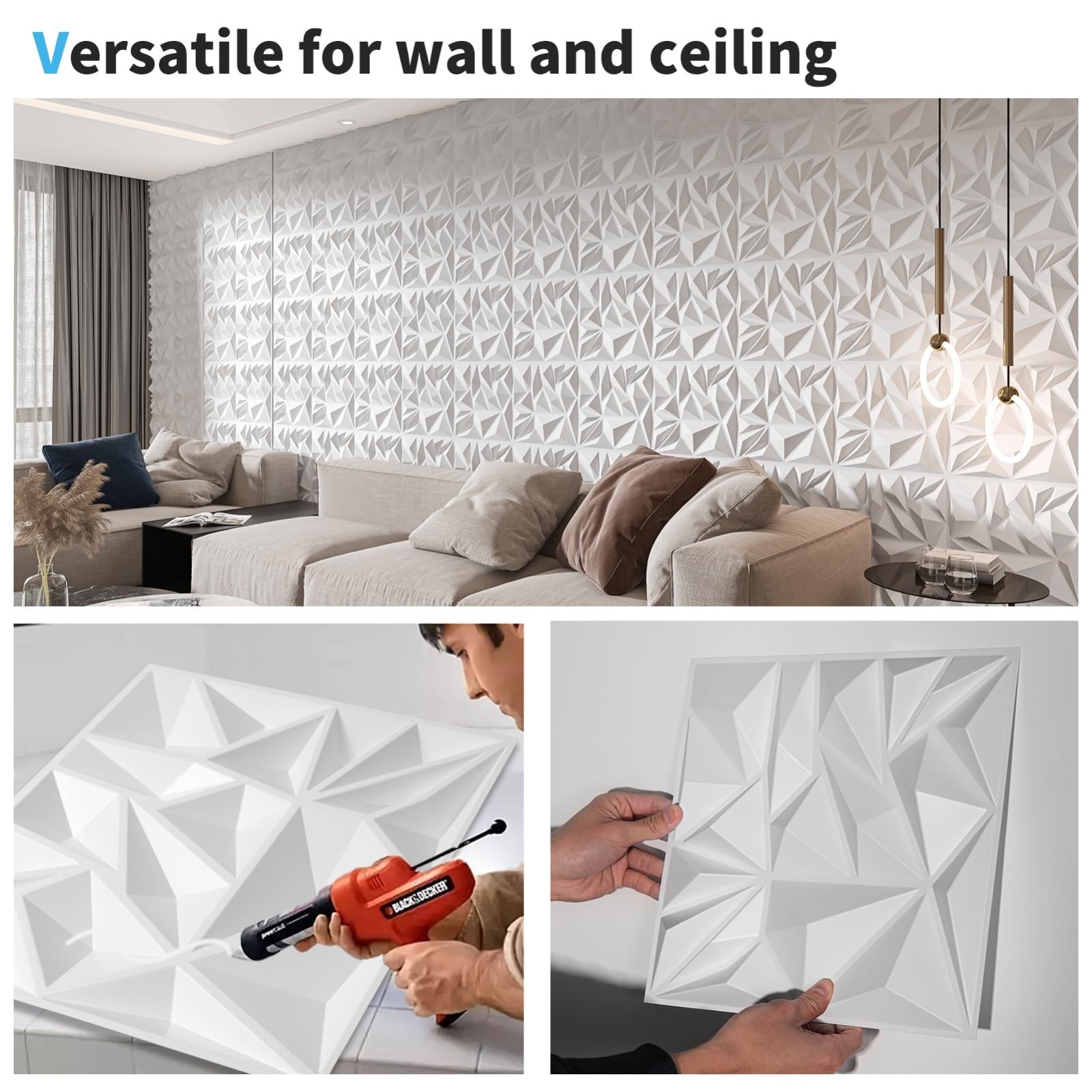 33-Pack 3D Wall Panels – Modern Diamond Textured Accent Decor for Living Room, 1