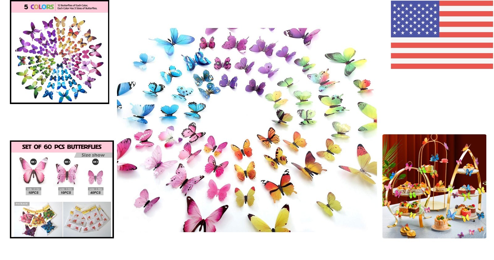 60 Pcs 3D Colorful Butterfly Wall Stickers – Removable & Waterproof Decor