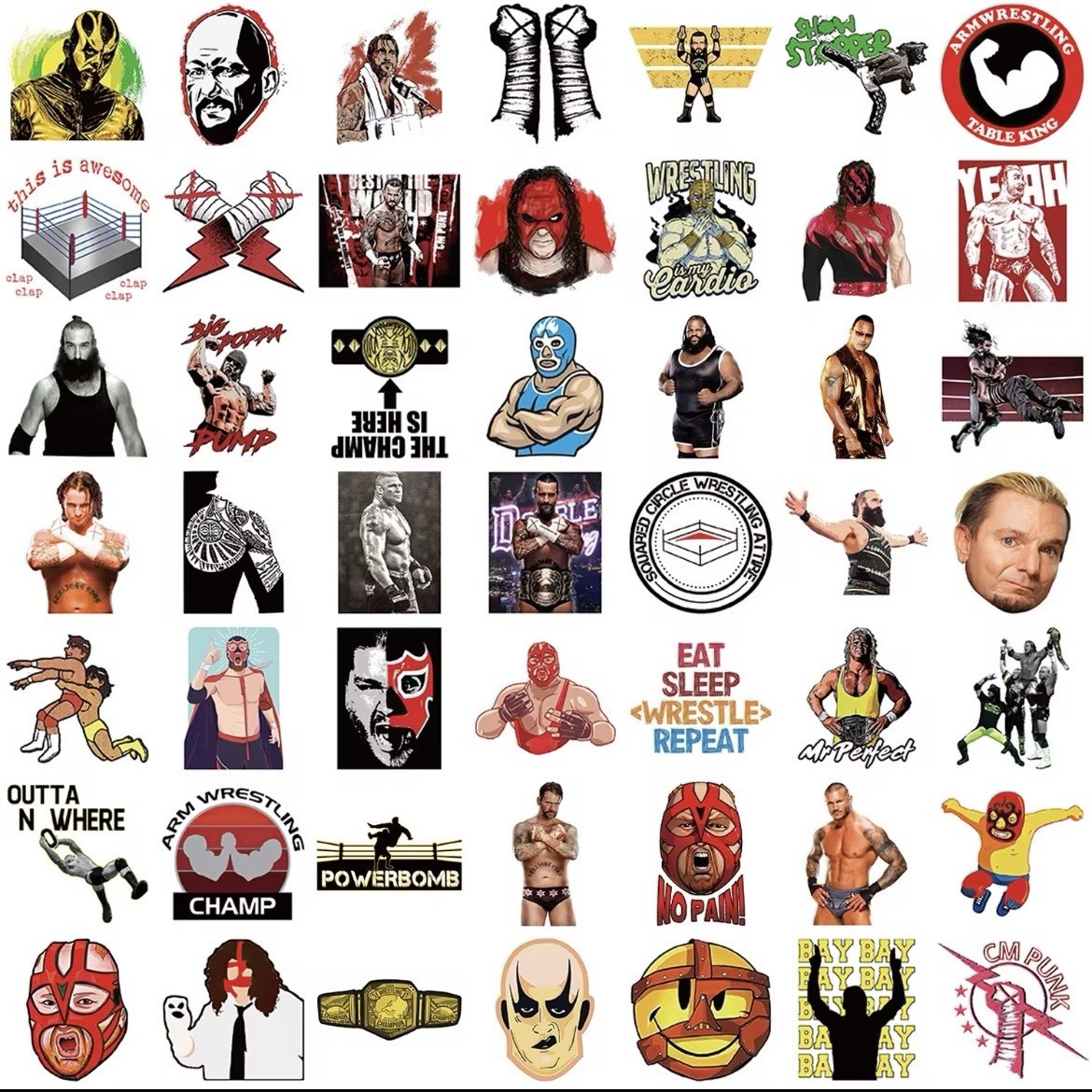 50Pcs Wrestling Stickers Decals for Laptop Water Bottle Wrestler Party Gifts