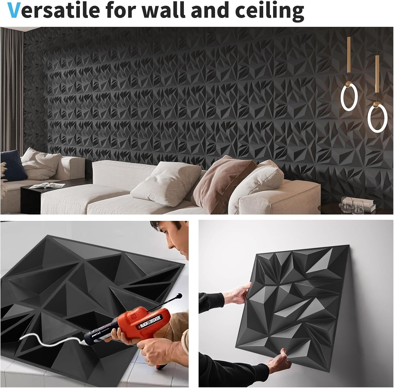 33-Pack 3D Wall Panels for Interior Wall Decor, Modern Diamond Textured Accen…