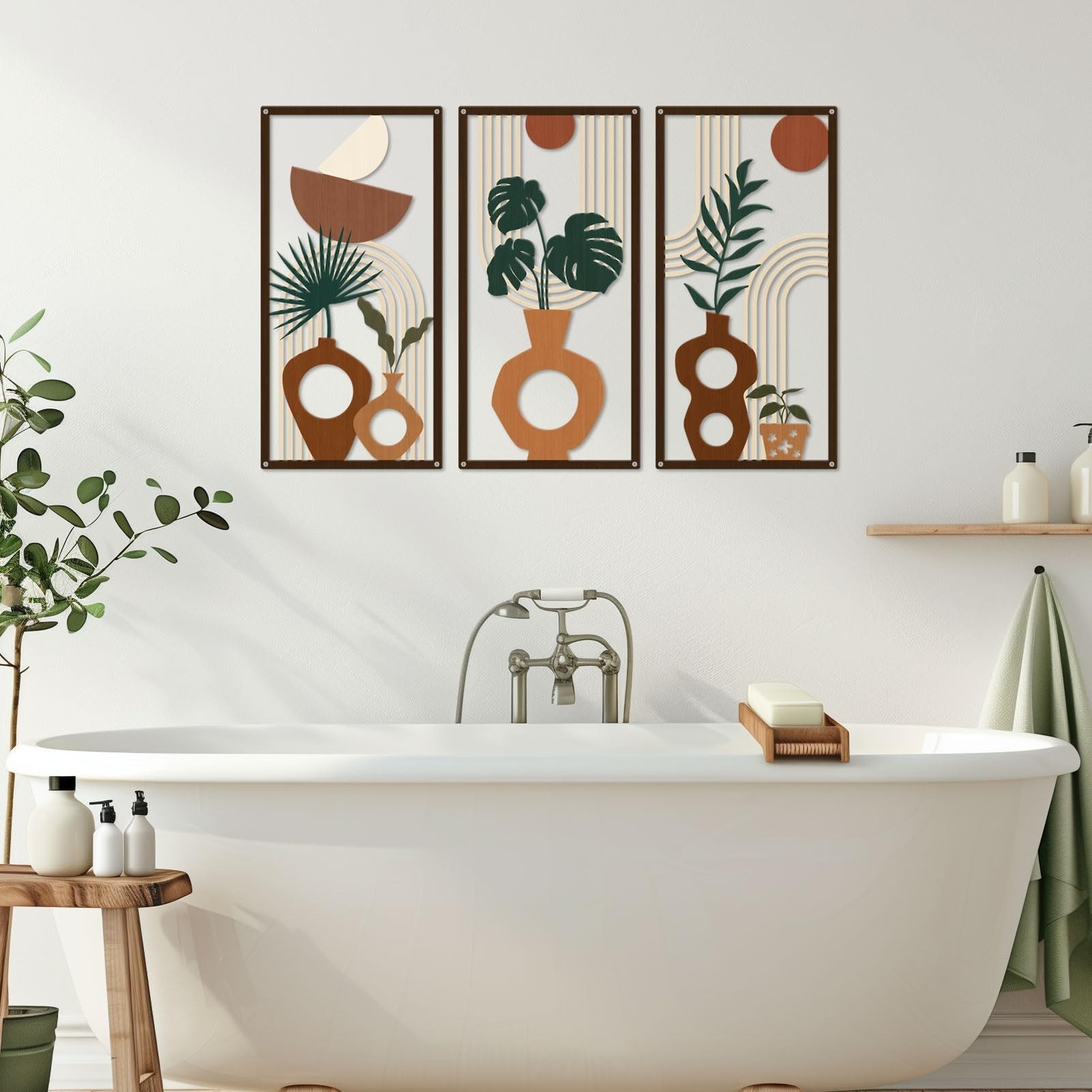 ShxTrade Boho Metal Wall Art, Modern Abstract Minimalist Wall Decor Set of 3,…
