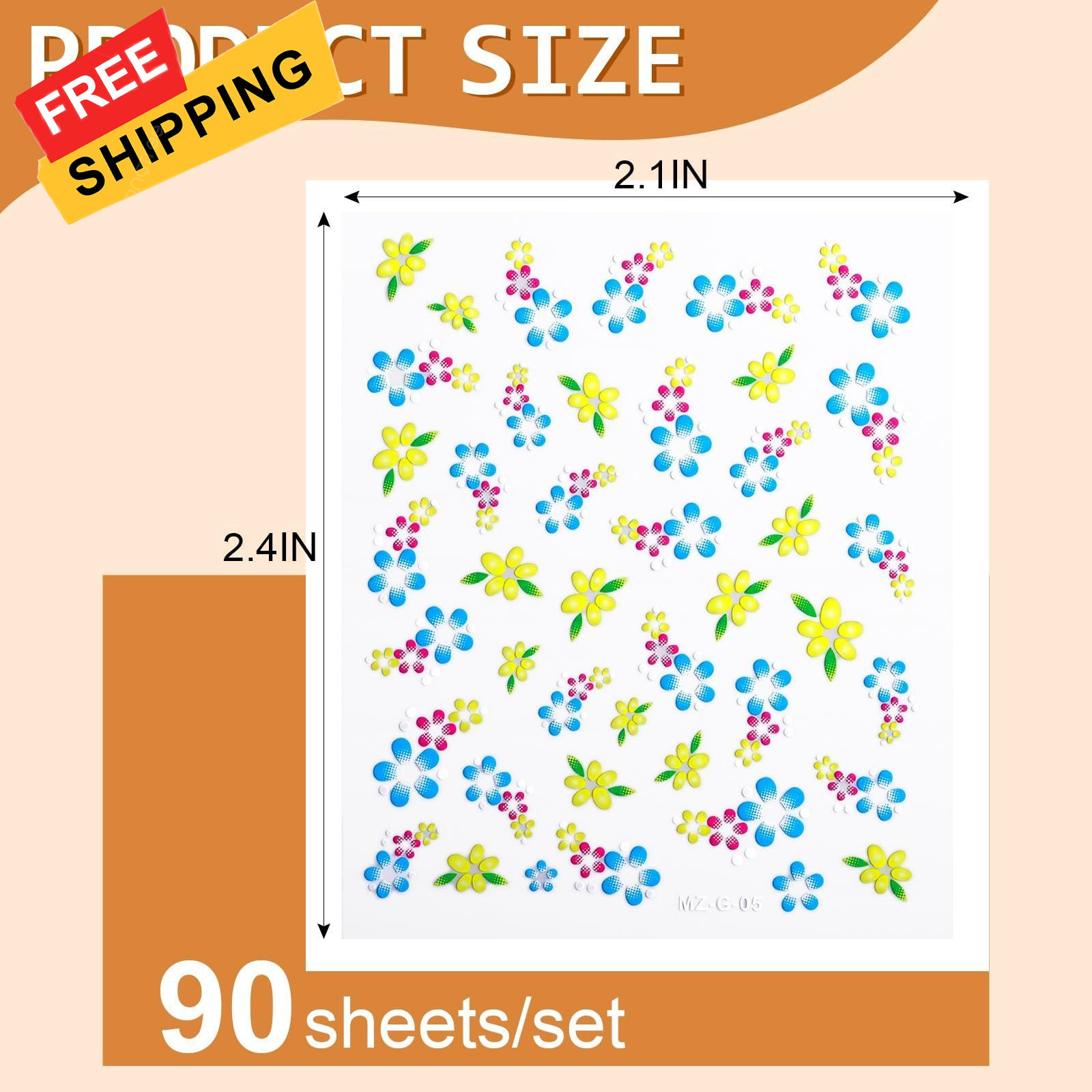 90 Sheets Nail Stickers for Art DIY, 3D Colorful