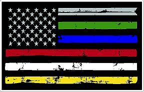 Distressed Flag Green blue red white yellow Vinyl Decal Police EMT Fire 911 EMS