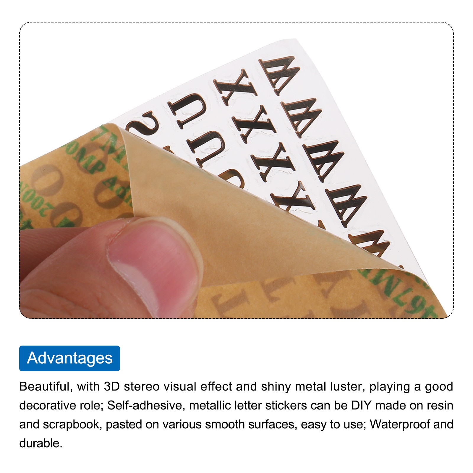 6 Sheets Letter Resin Stickers A to Z Gold Sticker Uppercase 4.5mm