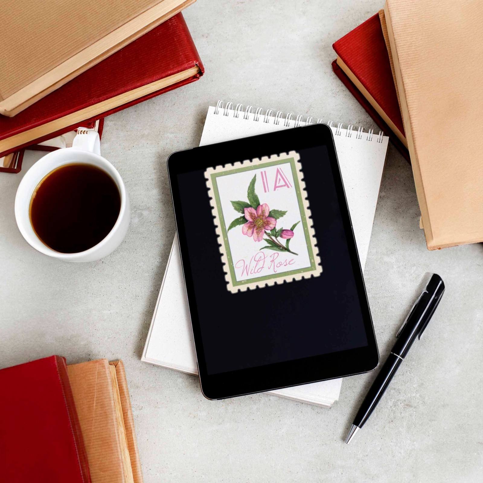 Iowa State Flower Wild Rose Sticker – IA Vintage Stamp Decal for Laptop, Thermos