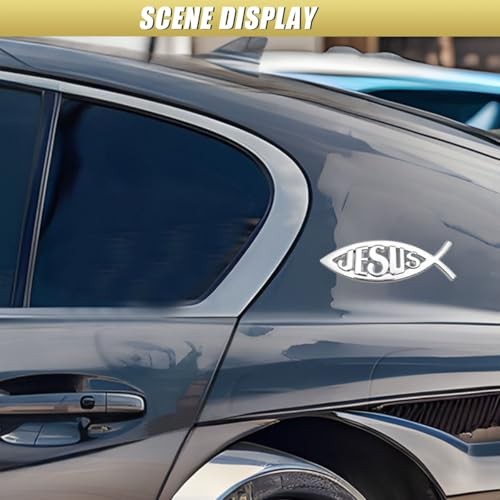 2PCS Jesus Fish Decal Sticker, 3D Chrome Metal Car Emblem, Waterproof Silver