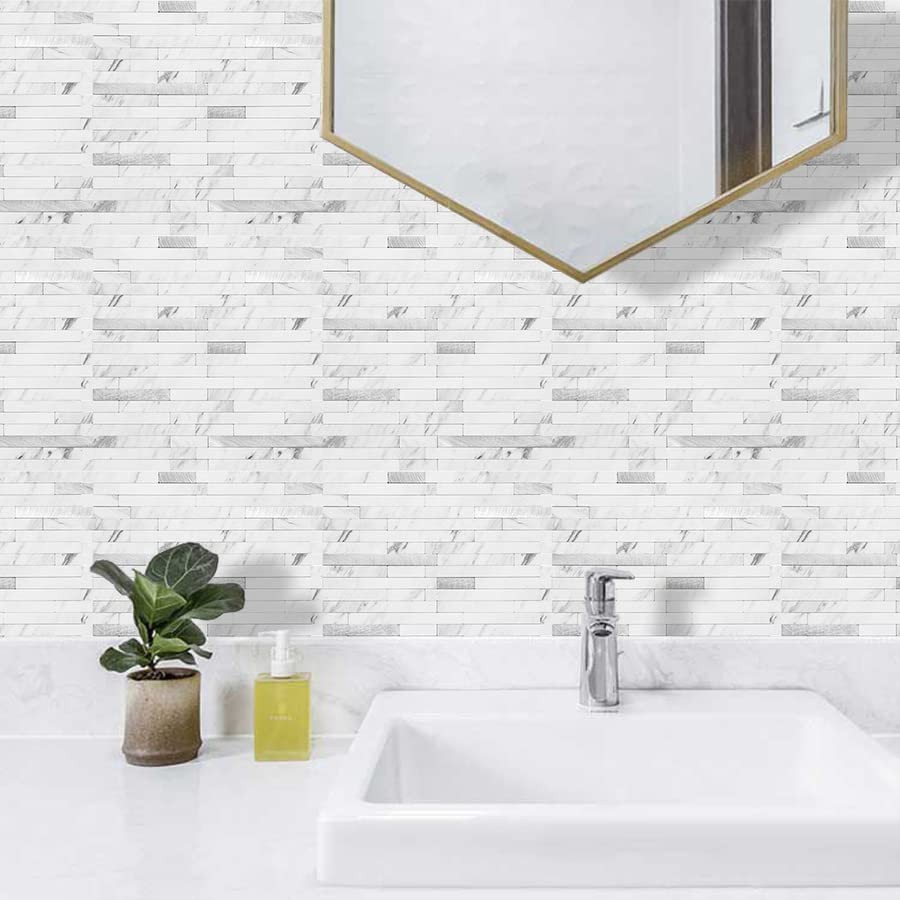 20 Sheets Faux Stone Peel and Stick Backsplash, White Marble Look PVC Wall Ti…