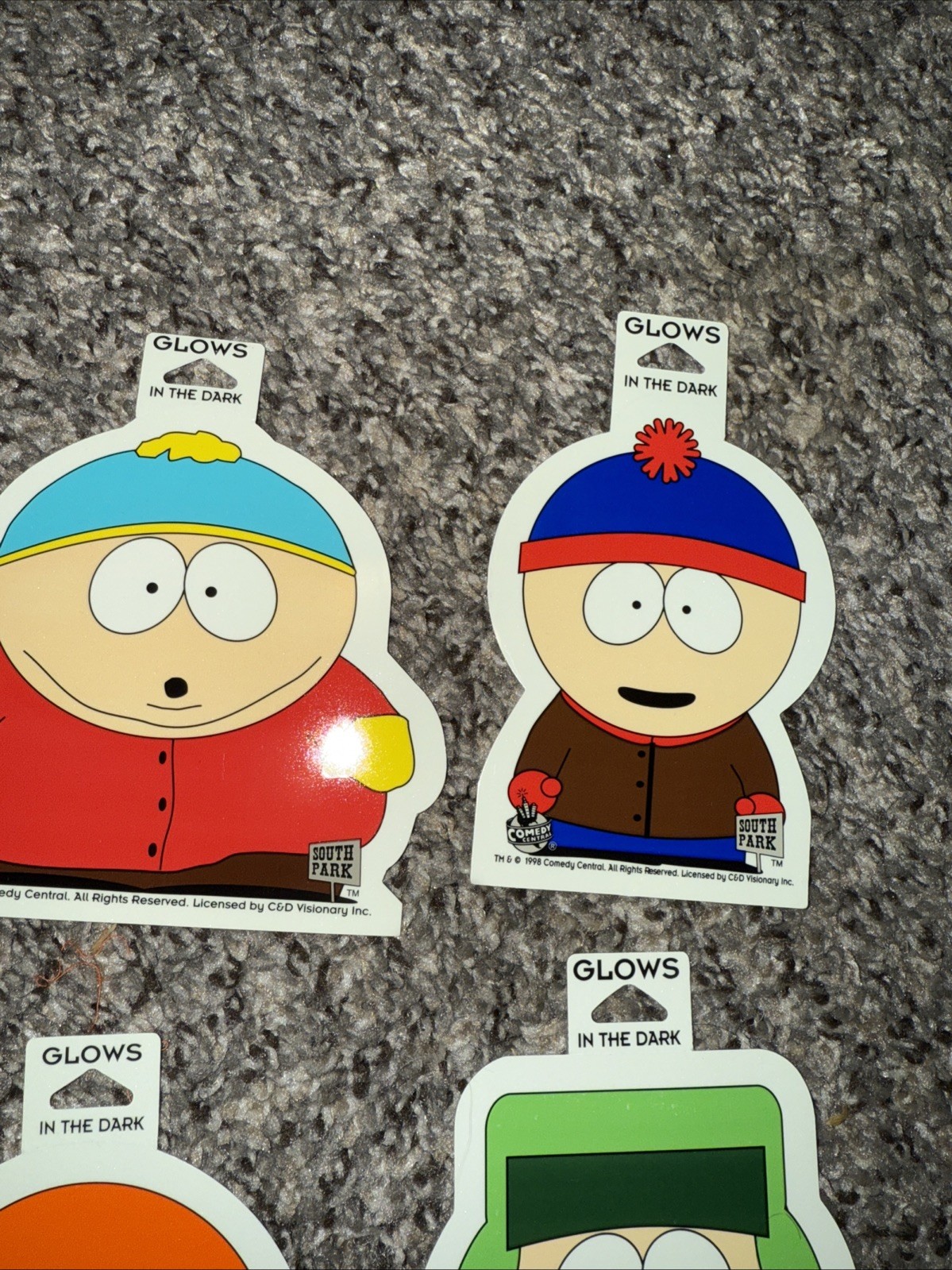 SOUTH PARK CARTMAN, KENNY, KYLE AND STAN VINYL STICKERS Glow In The Dark 1998