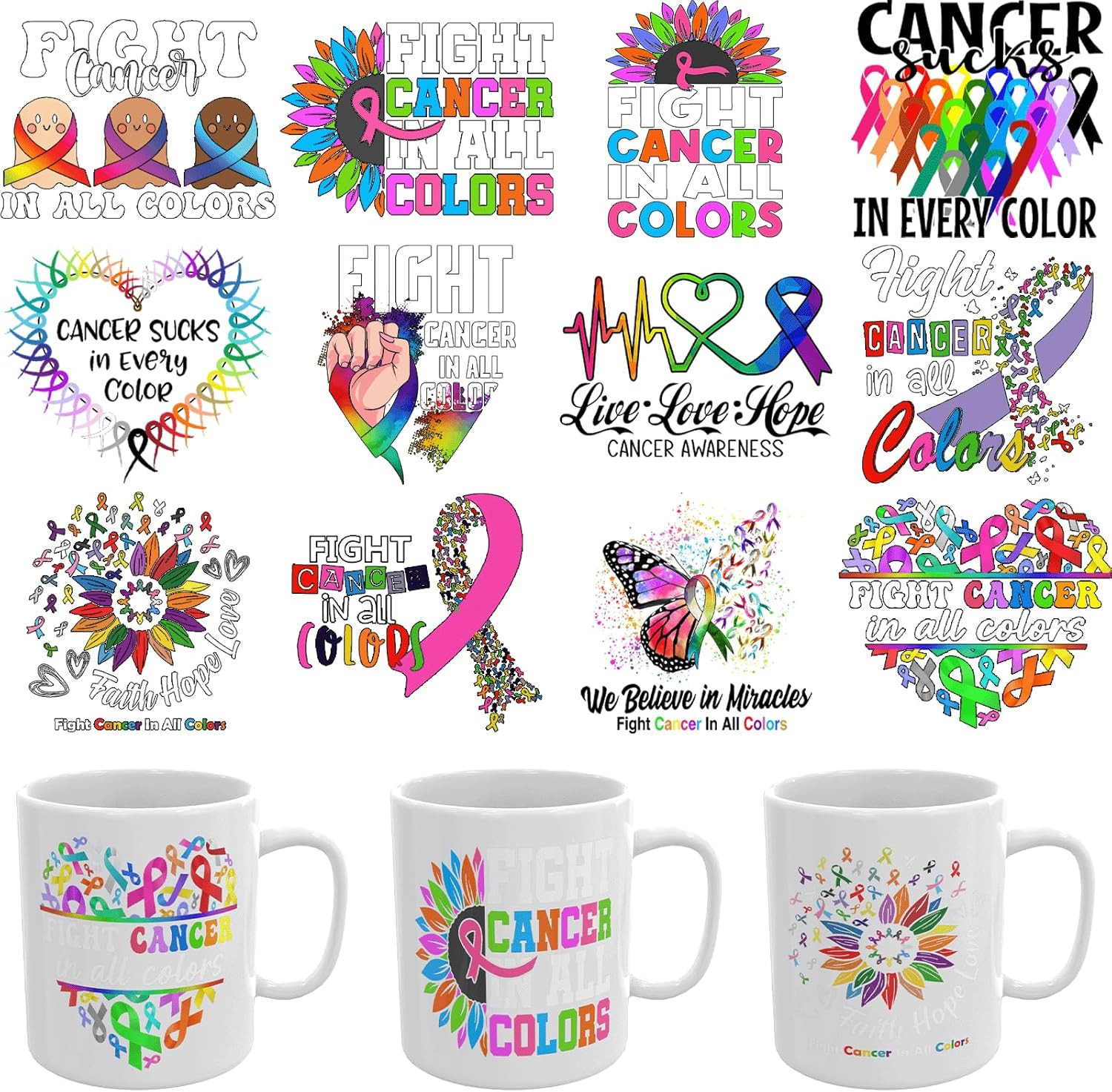 12PCS UV DTF Cup Wrap,Cancer Awareness UV DTF Cup Wraps Transfer Stickers,Easy t