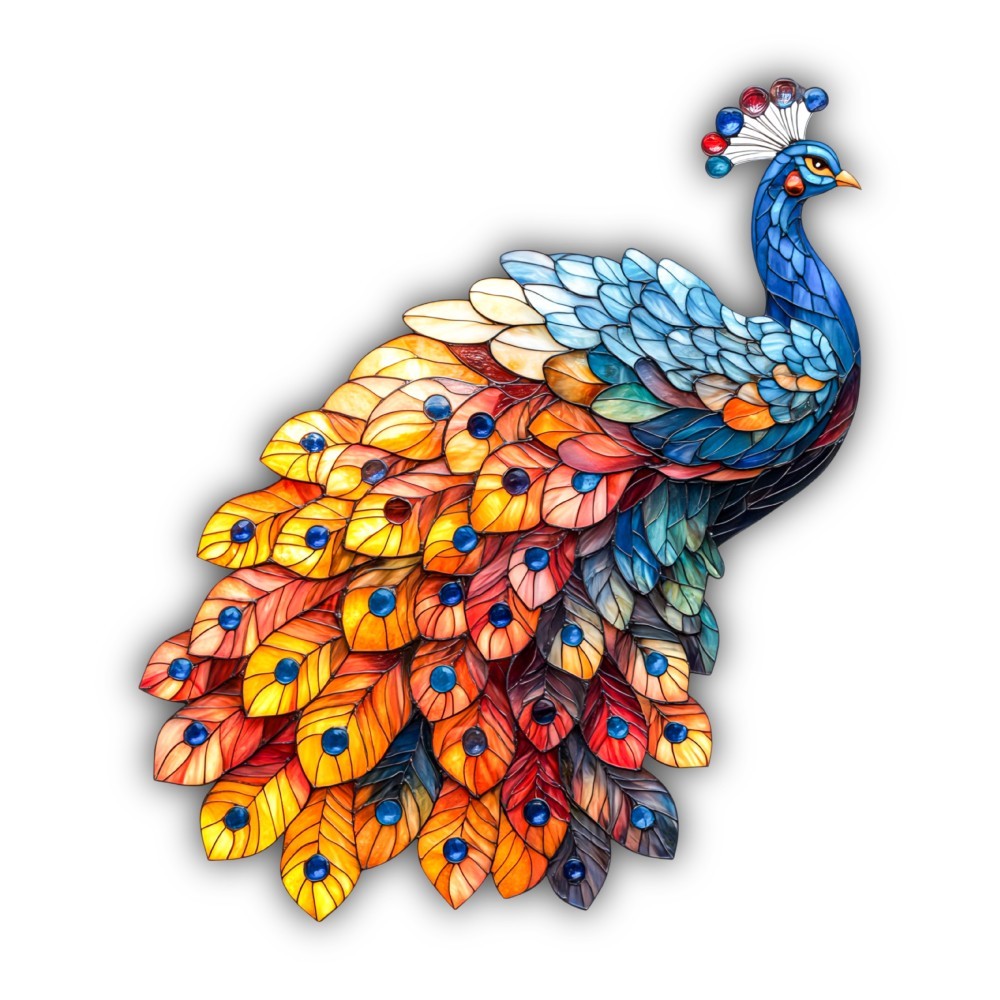 Peacock Stained Glass Color Art Cut To Shape Vinyl Sticker