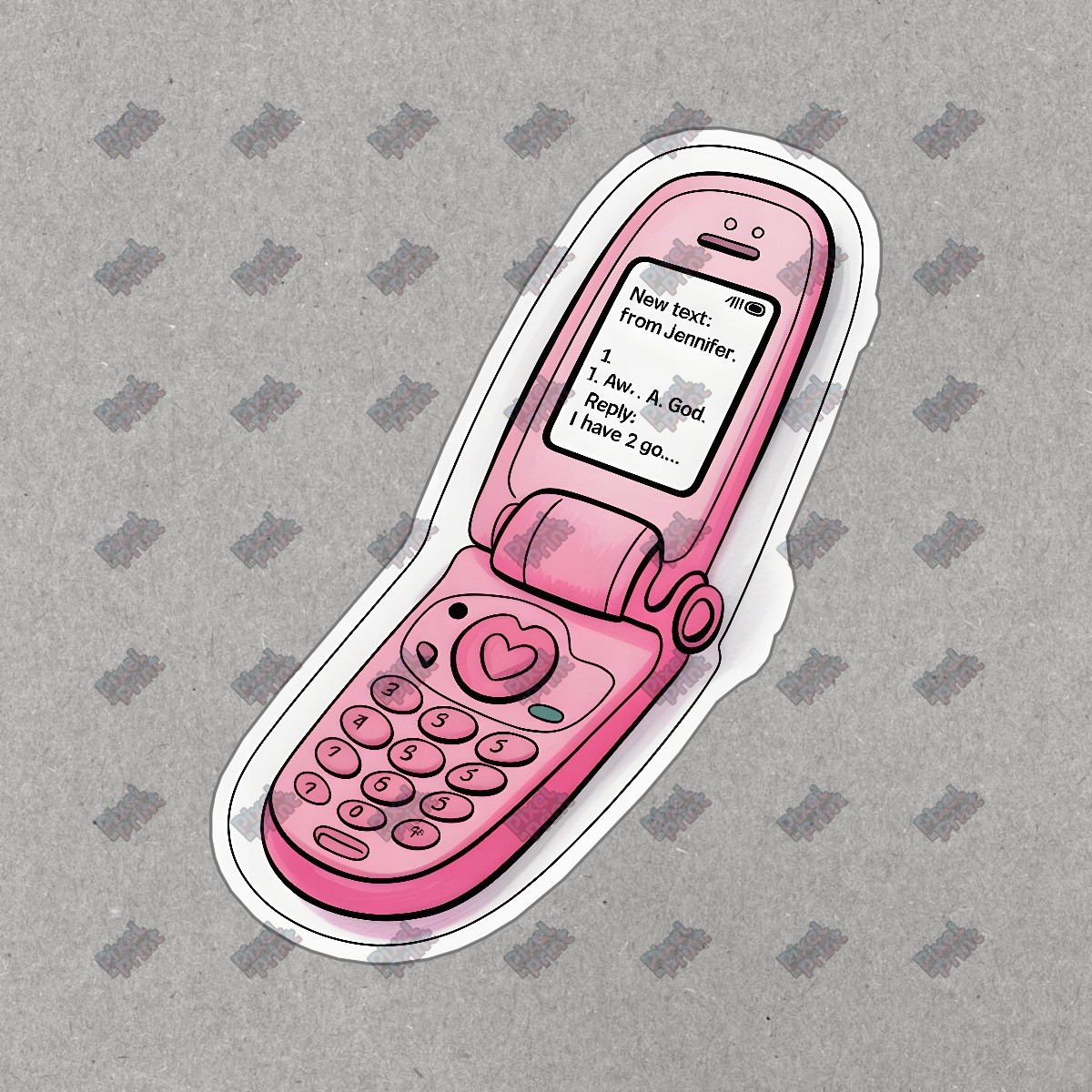 Retro Pink Flip Phone Sticker Nostalgic 2000s Mobile Design with Text #8839