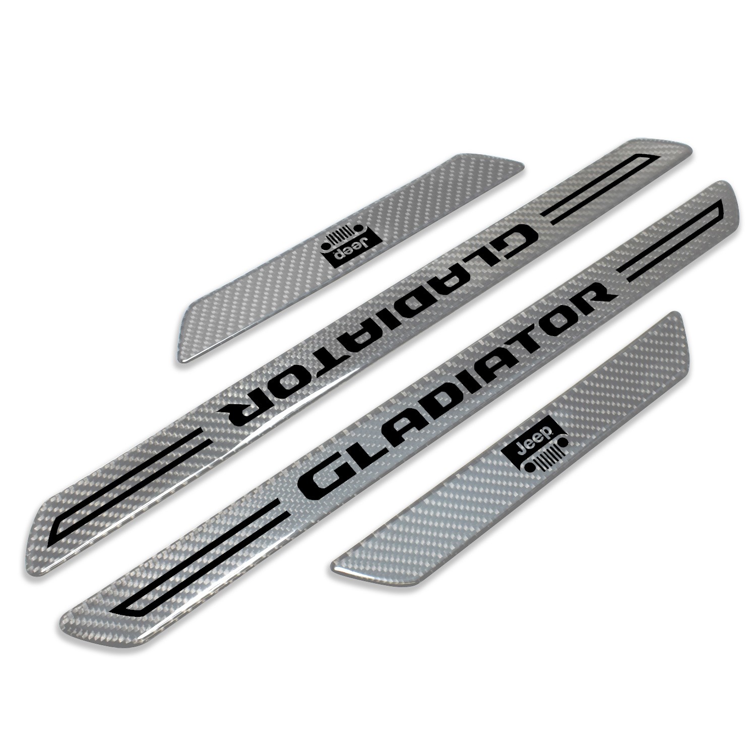 Jeep Gladiator Silver Carbon Fiber Universal Door Sill Protector Kick Plates