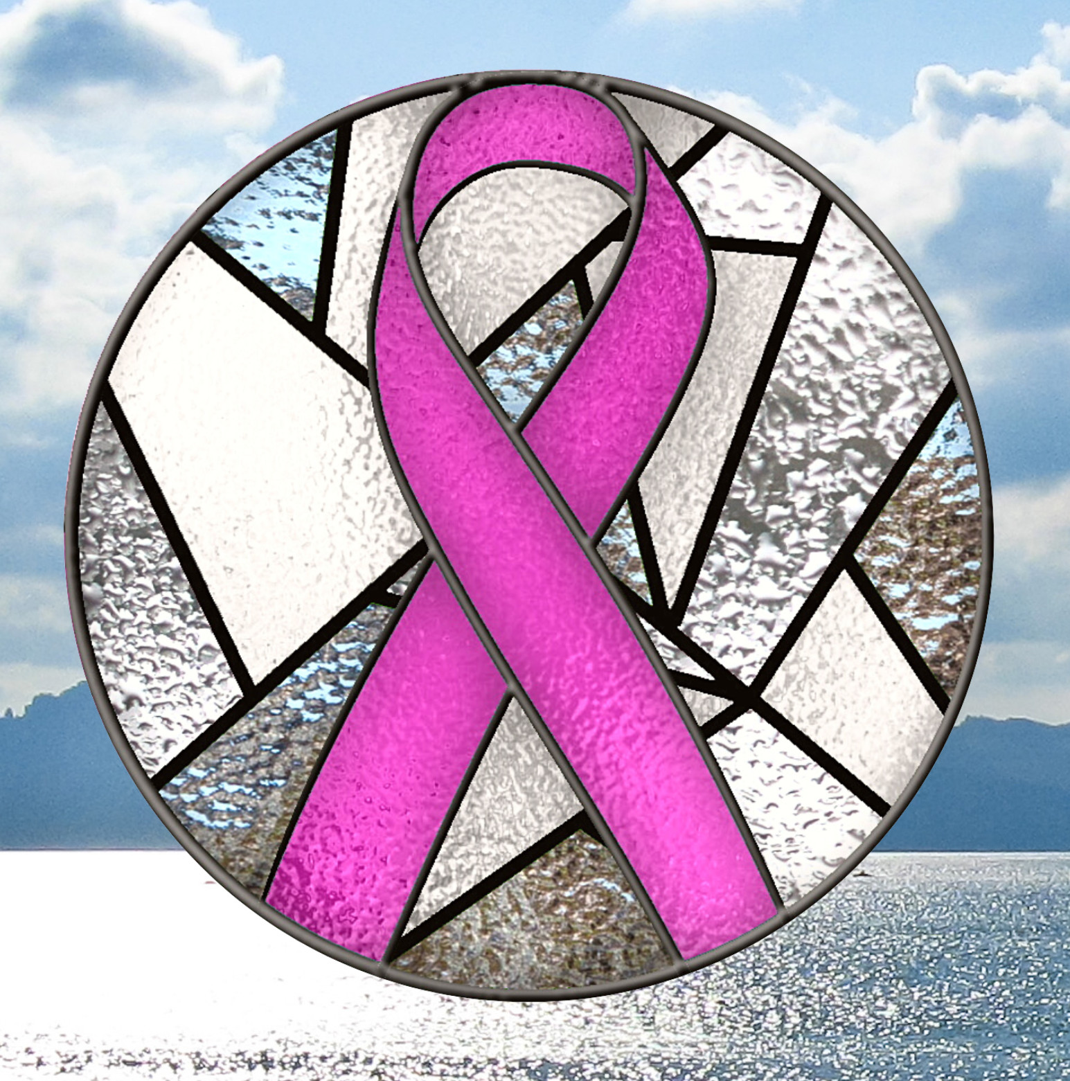 Breast Cancer Awareness Ribbon Faux Stained-Glass WINDOW CLING Size 8" Vinyl