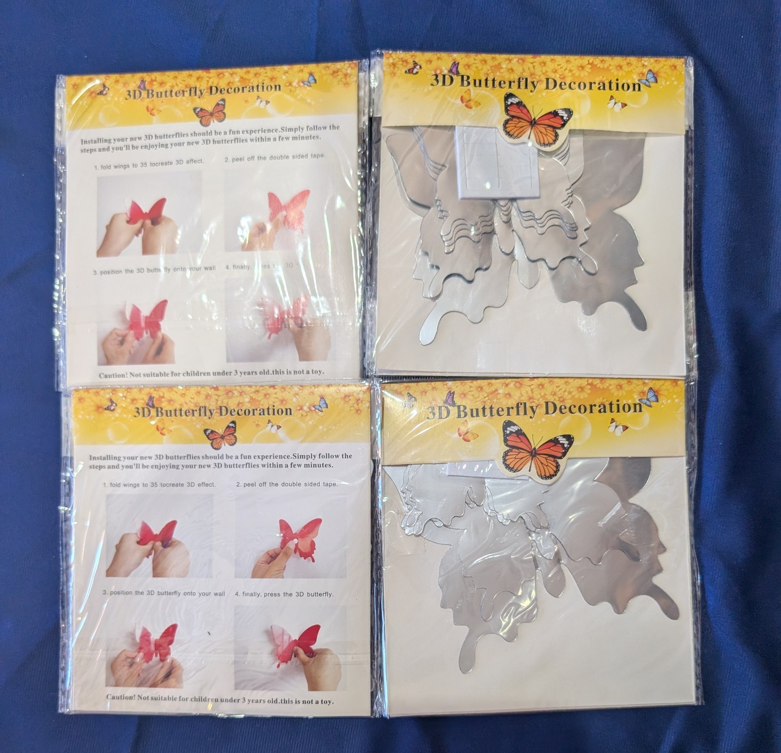 3D Unves DIY Silver Butterfly Decoration-Baby Bedroom Huge lot 25 Double Pks