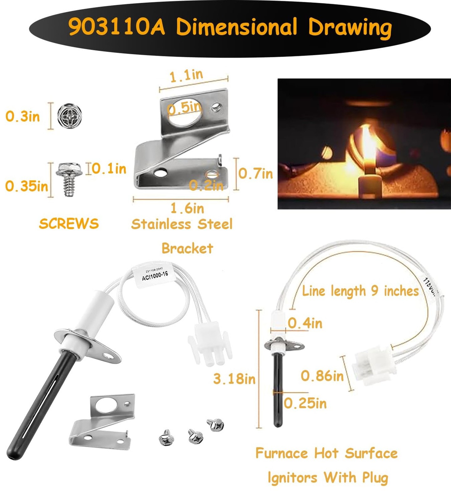 903110A 903110 (Reinforced) 115 Volt Universal Furnace Hot Surface Ignitors w…