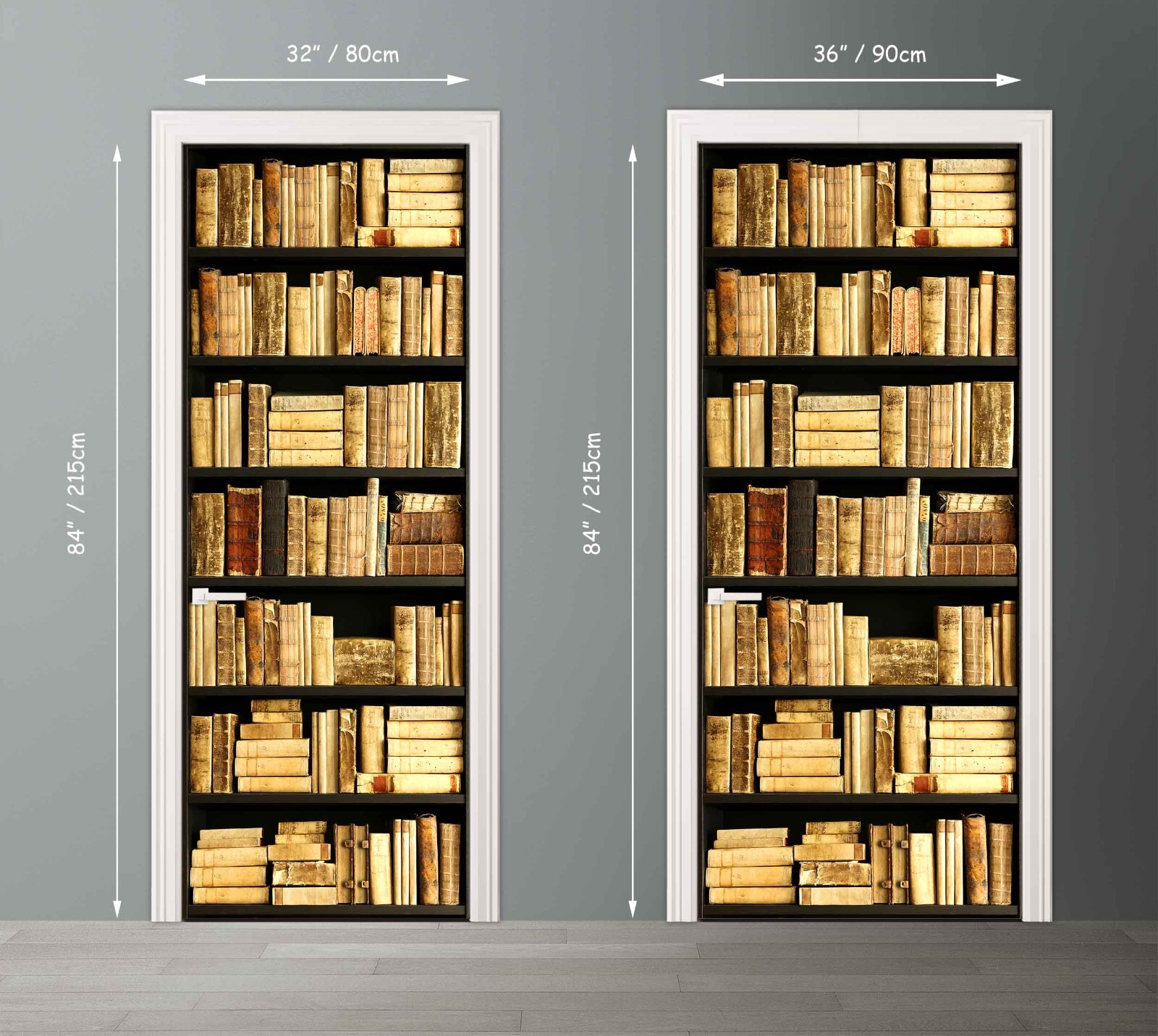 Vintage shelves with books Door mural Cover Bookcase Peel and Stick 3d Decal