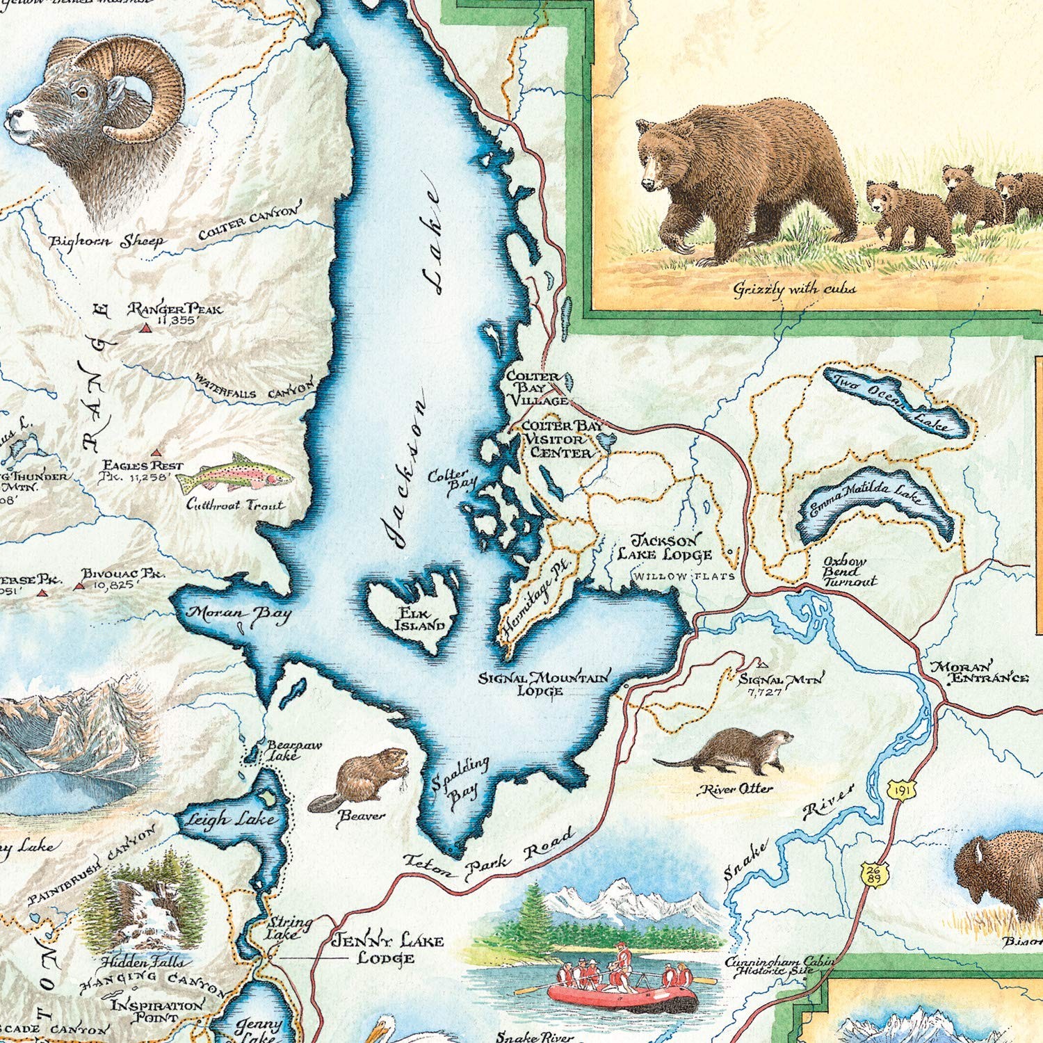Grand Teton National Park Map Poster – 18×24 Vintage-Style Lithographic Pr