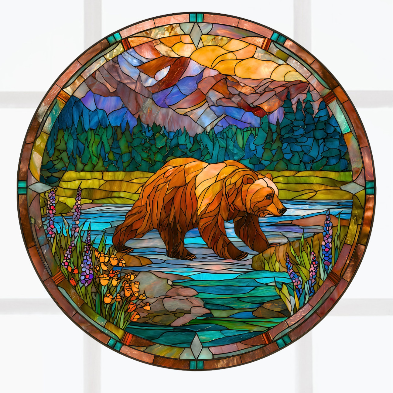 Bear Faux Stained-Glass WINDOW CLING Sun-catcher Size 8"