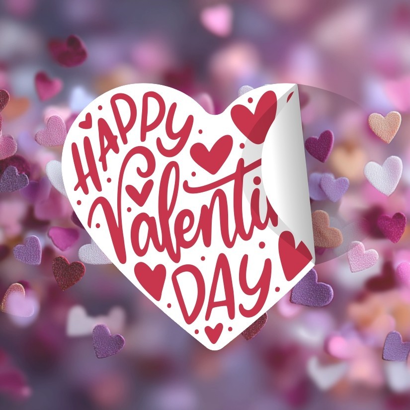 Happy Valentine's Day Heart Shape Stickers Set, 1.2" & 1.5"
