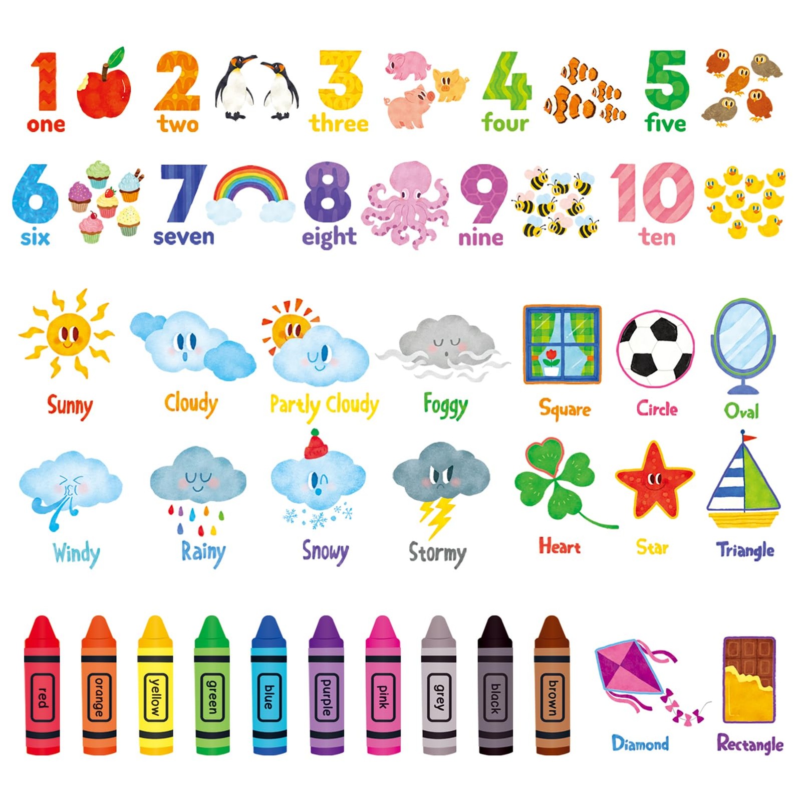 DS9-8056 Numbers Crayons Weather and Shape Wall Decals Stickers Nursery Class…
