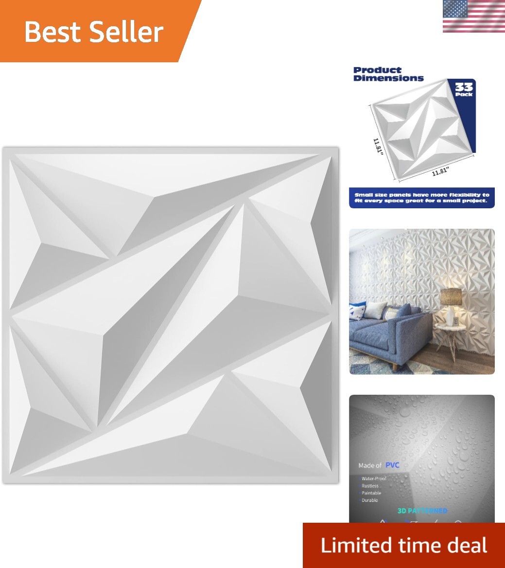 33 Pack of Decorative 3D Wall Panels – Elegant White Diamond Design for Any Room