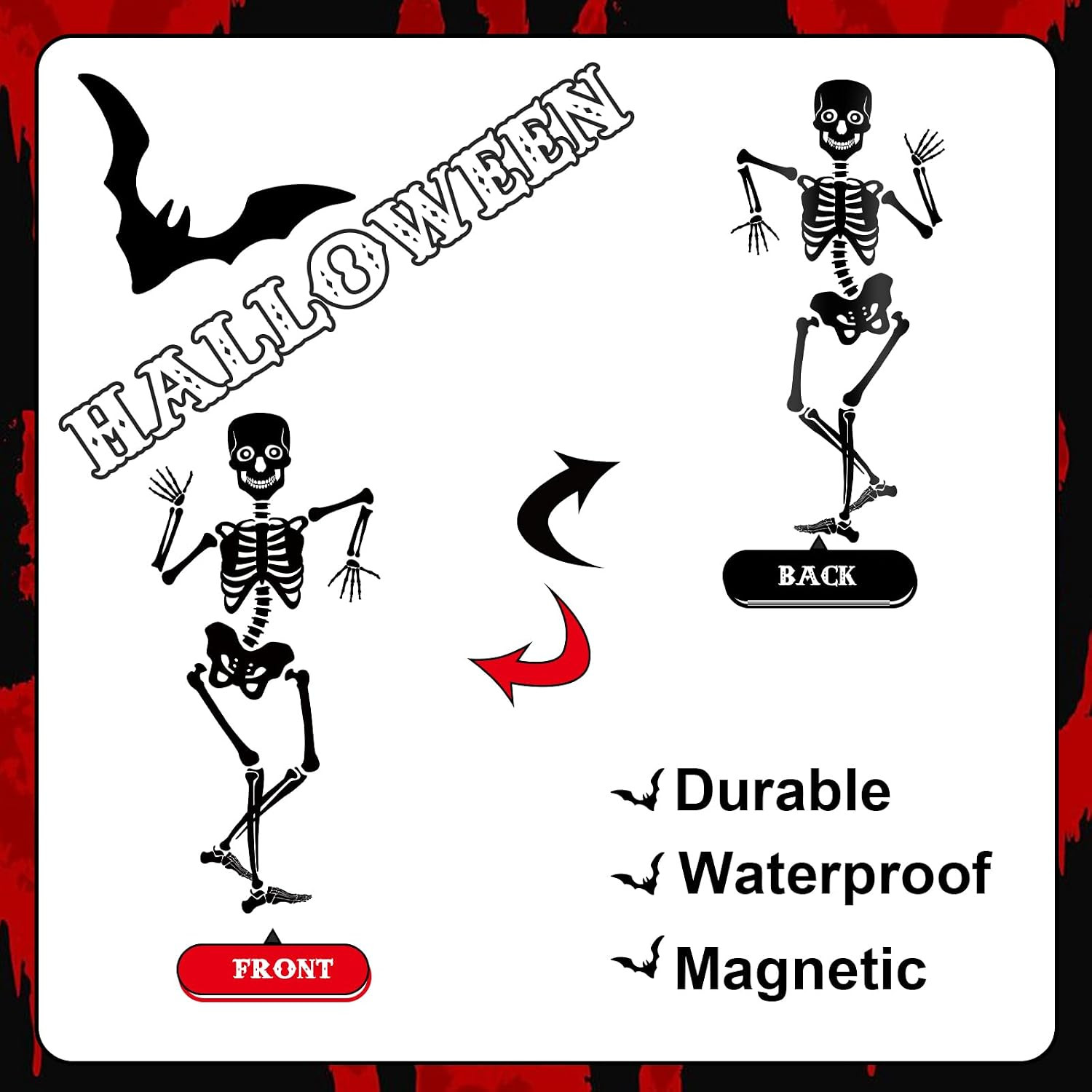 31Pcs Halloween Garage Decoration Magnet Stickers Black Dancing Skeleton Bat Ref