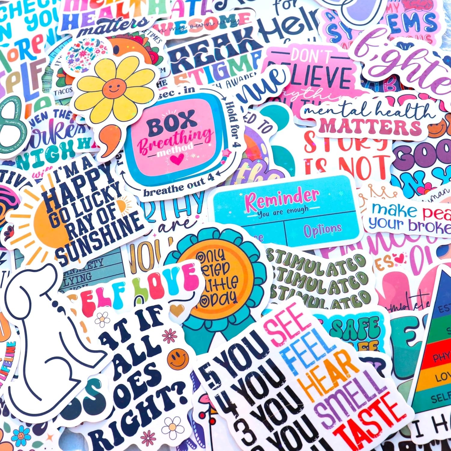 Puraesla Mental Health Stickers 150 Pcs, Positive Quote Decals