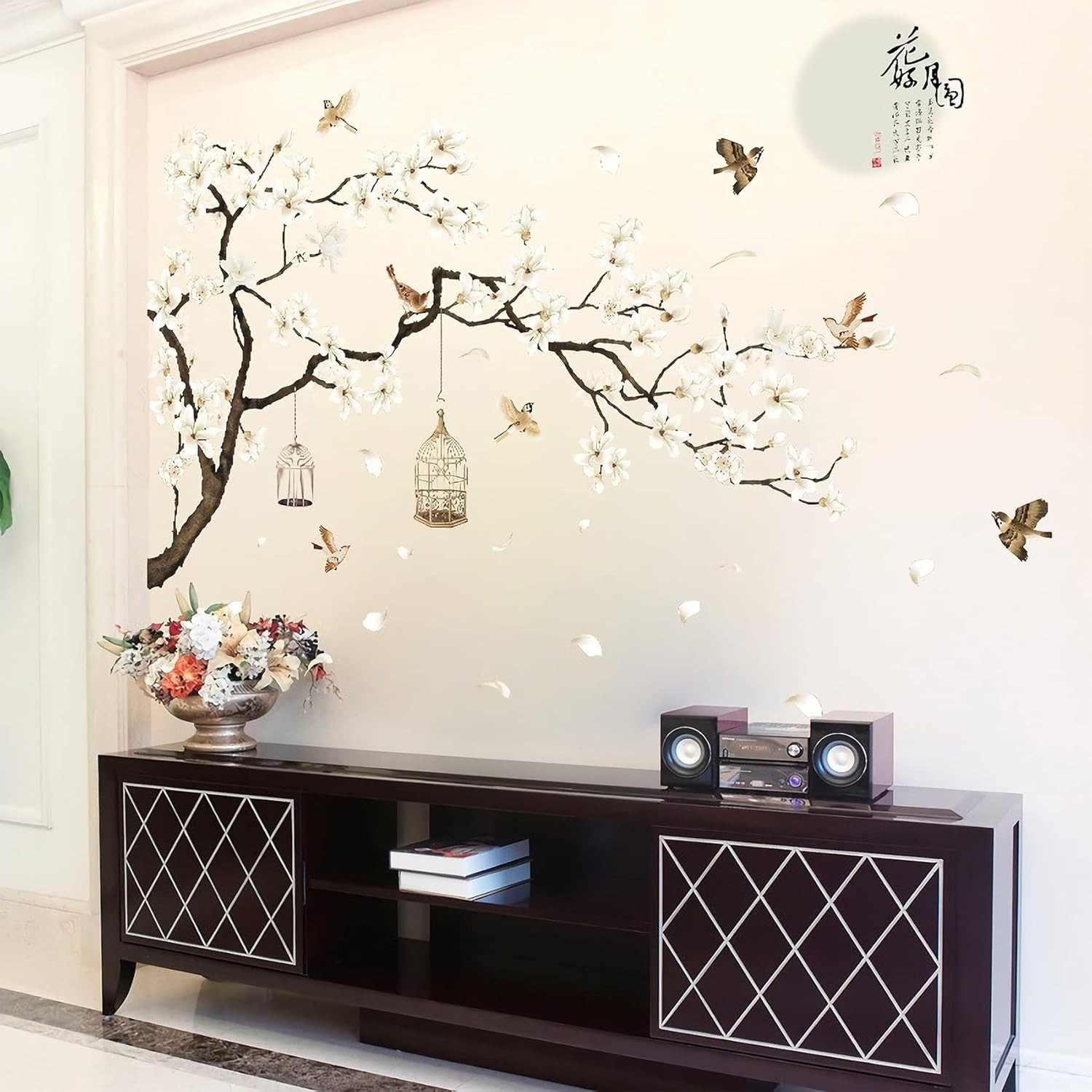 Large White Flower Wall Stickers, 50"x74" Removable DIY Romantic Cherry Bloss…