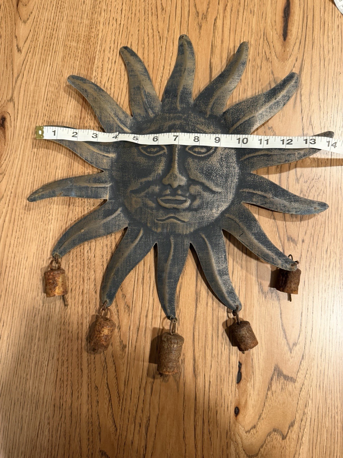 Metal ancient Sun Face Wall Decor Art Vintage Inspired Outdoor Garden Accent