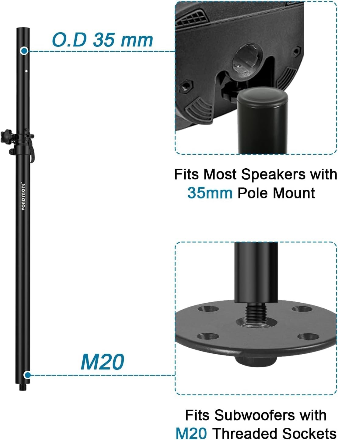 Set of 2 Speaker Pole for Subwoofer Height Adjustable Fits M20 Threaded Mount an