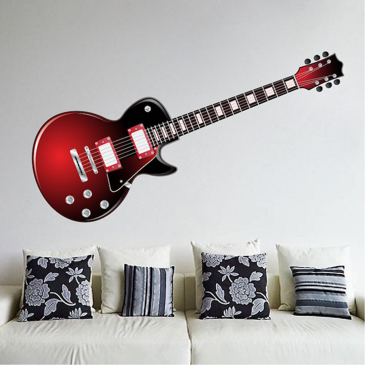 Red Electric Guitar Wall Decal Music Instrument Musician Acoustic Vinyl Art, a72